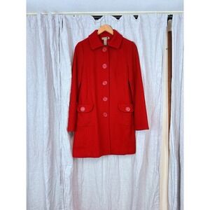 Cherry Red Wool Blend Coat Womens Large Tailored Button Front Winter‎ Jacket